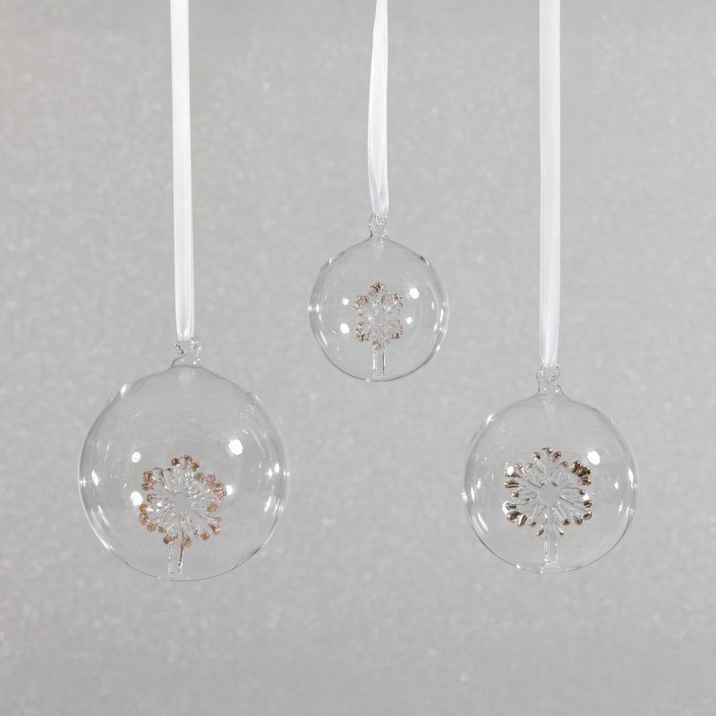 Ornements de boule en verre transparent avec motif de flocon de neige des Fêtes, H 4 po x l 4 po x P 4 po