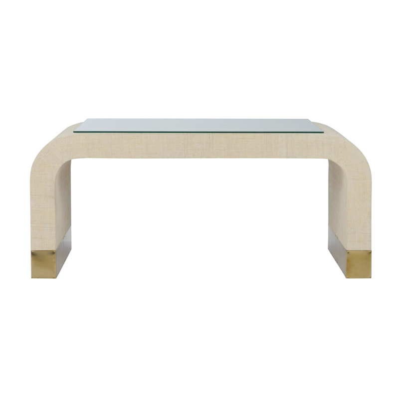 The Sensual Side Of Sleek Coffee Table, Clear Top/Antique Brass/Cream Base