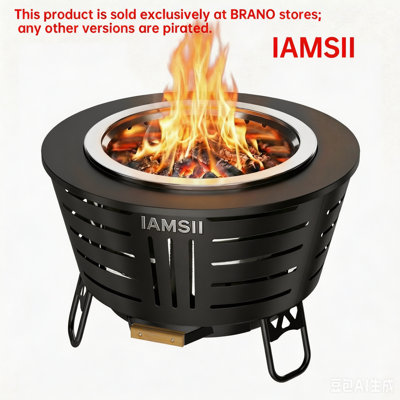 26" Smokeless IAMSII Fire Pit 3x Airflow Triple-burn Stainless Steel Outdoor Fireplace With Grill Pan, Removable Ash Pan & Stand Included