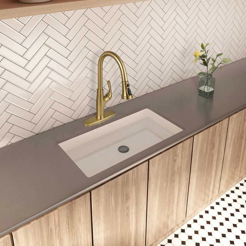 NEWATER Pull Down Kitchen Faucet, Brushed Gold