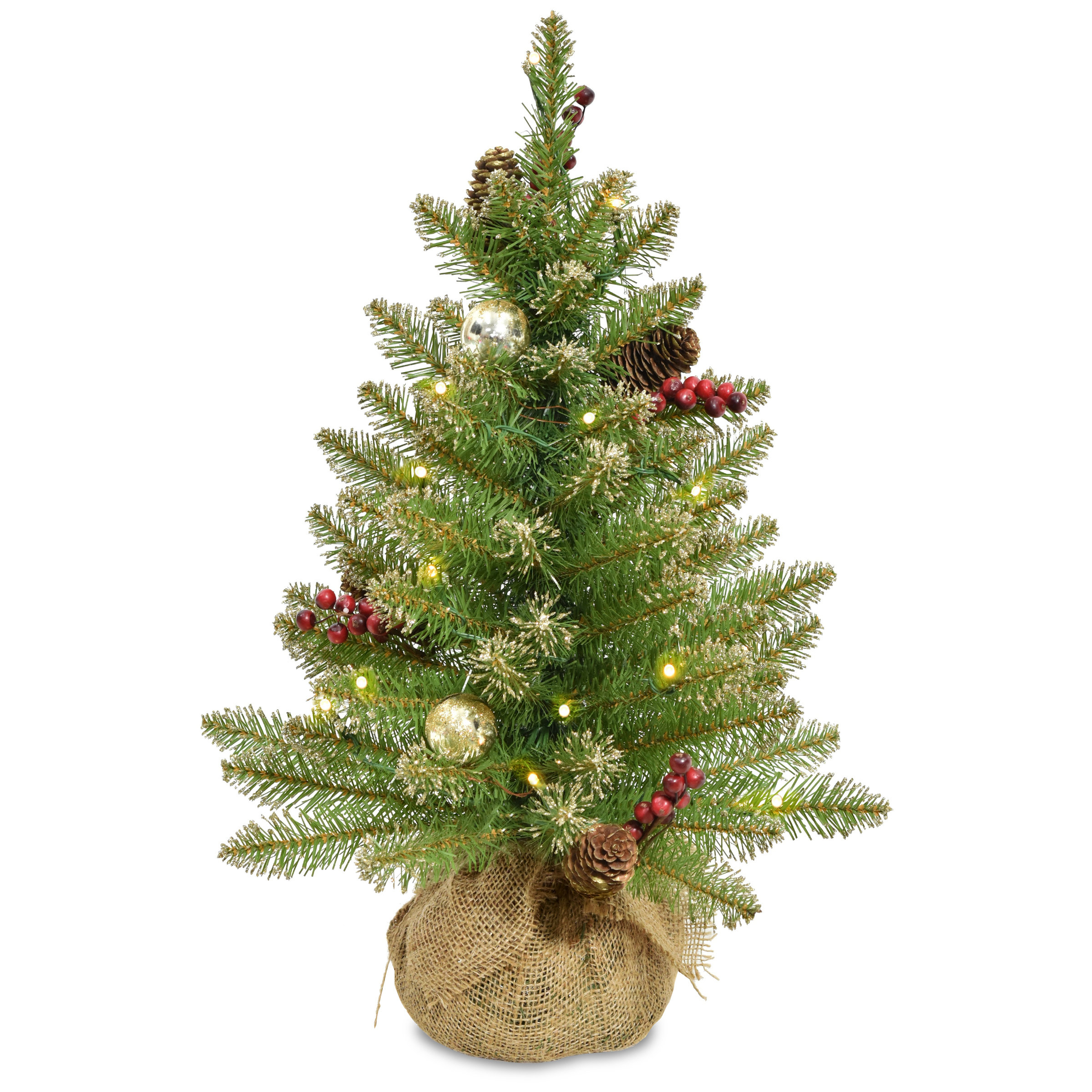National Tree Company 2 ft. Glittery Gold Dunhill Fir Tree with Battery