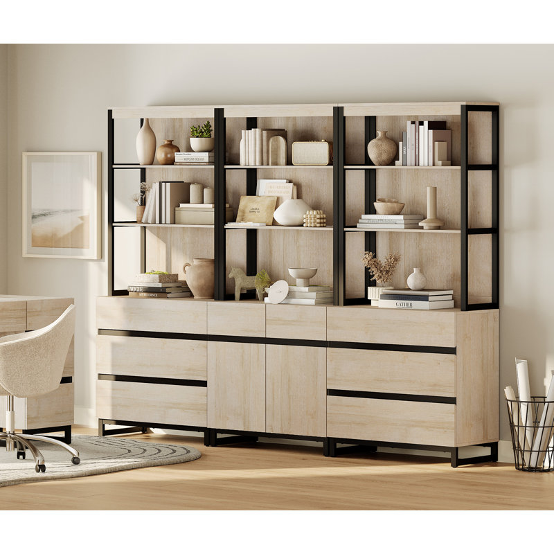 Aadam 3-Piece Modern 72" Tall Bookcase With 6 Drawers And Adjustable Shelves, Freestanding Library Book Shelf With Storage Cabinet And Open Shelves For Home Office, Living Room