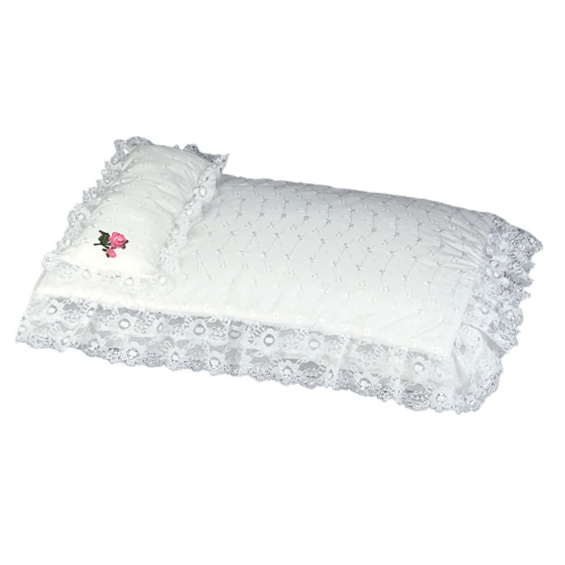 White Eyelet Comforter Set for Doll Crib with Pink Rose Appliqué