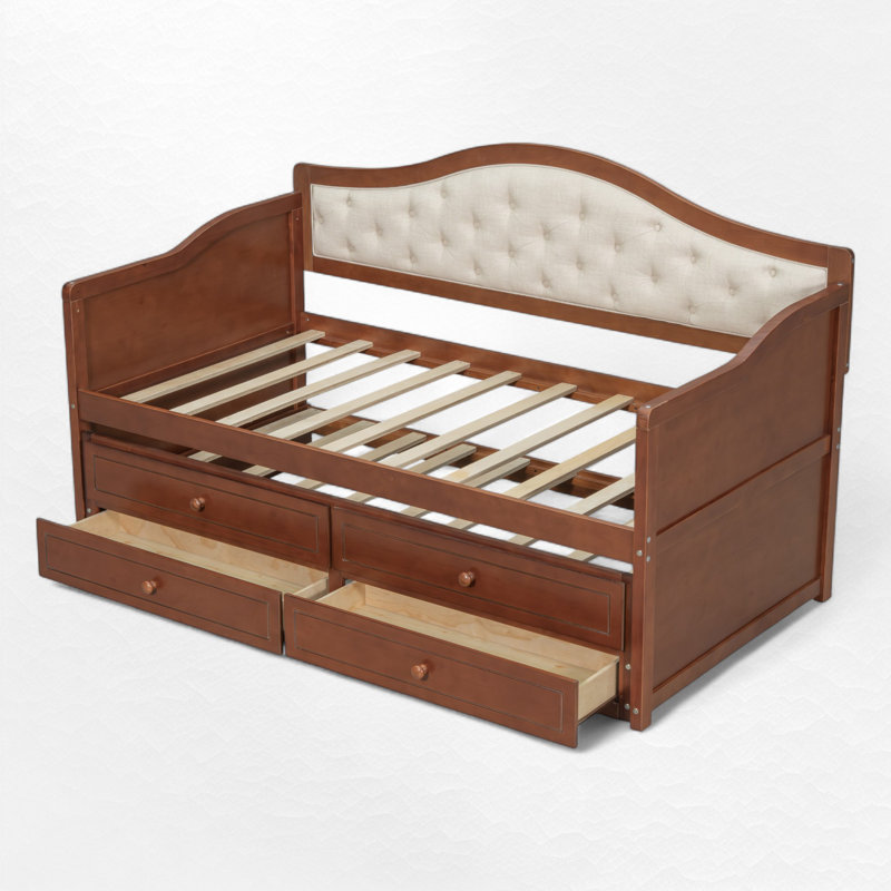 Twin Daybed With Trundle And 2 Drawers, Walnut