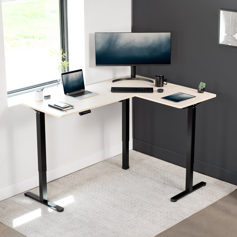 Bureau debout d'angle électrique VIVO, Bois clair / noir