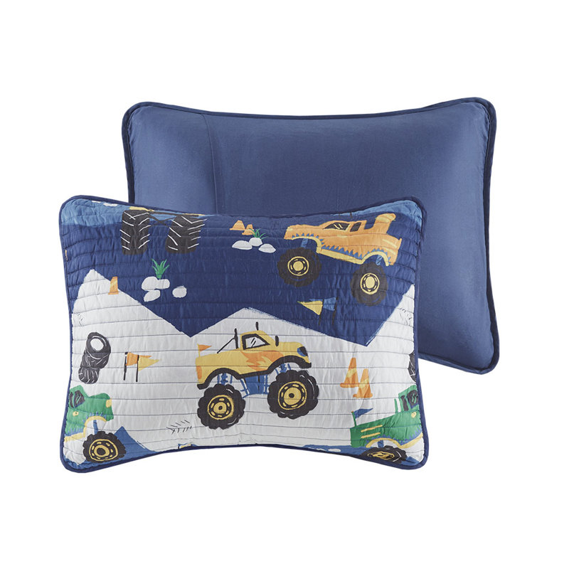 Blue Reversible Monster Truck Kids Full Quilt Set