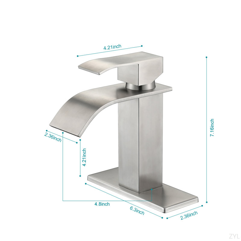 Waterfall Spout Bathroom Sink Single Handle Faucet With Pop-Up Drain (With Overflow)