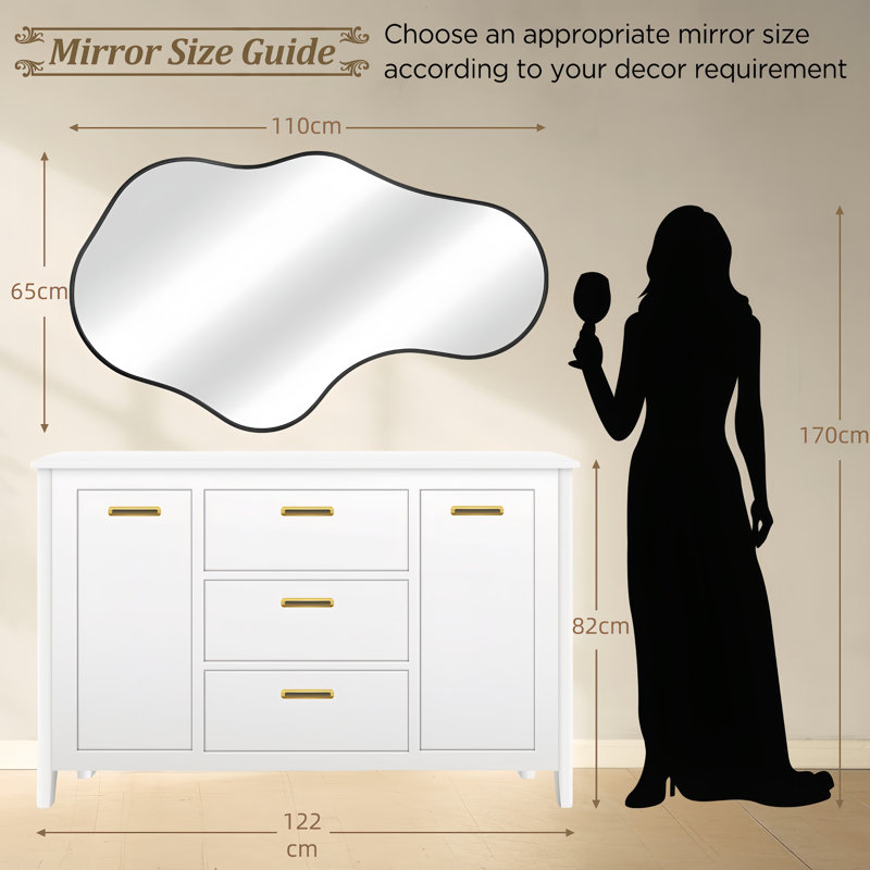 Irregular Wall Mirror, Asymmetrical Bathroom Vanity Mirror with Metal Frame, Modern Decorative Mirror, Black
