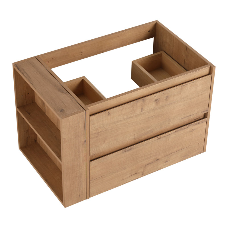 Meuble-lavabo de 30 po à fixer au mur avec tiroir à fermeture en douceur, imitation chêne