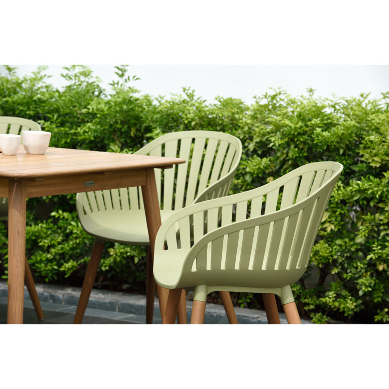 Lifestylegarden Fiji FSC Wood And Resin 7Pc Outdoor Patio Rectangular Dining Set With Green Chairs