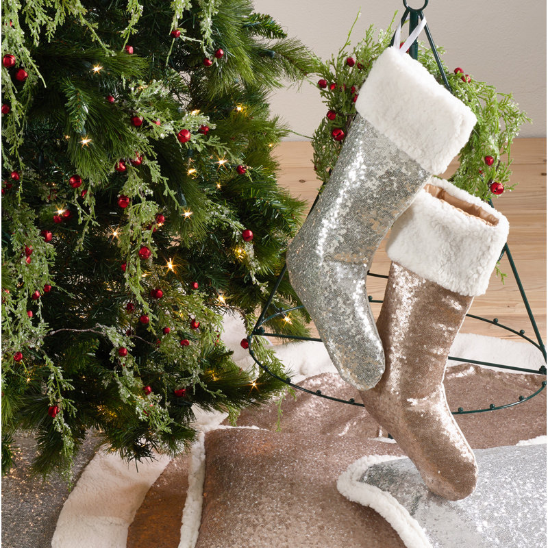 Seabrooks Shimmering Sequin And Sherpa Stocking, Champagne