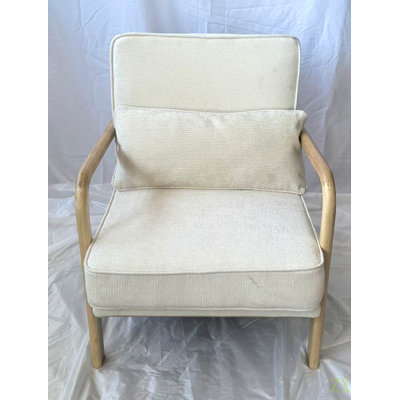 Mid-Century Modern Lounge Chair Single, Upholstered Living Room Chair with Curved Wood Armrests and Lumbar Cushion, Accent Chair for Living Room, Bedr
