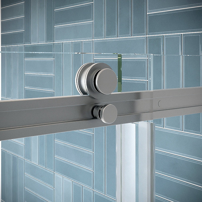 Porte de douche coulissante semi-sans cadre Gora 36 po x 76 po avec quincaillerie en verre poli trempé 5/16 po traité CrystalTech