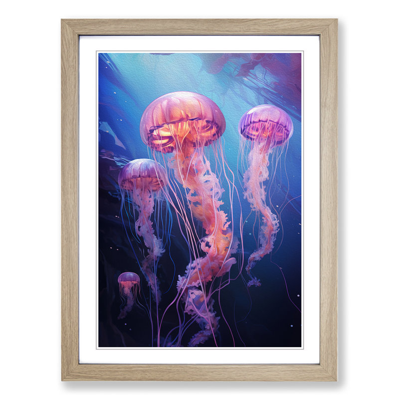 Jellyfish Realism Art - Framed Print, Oak, 64cm H x 46cm W x 2cm D