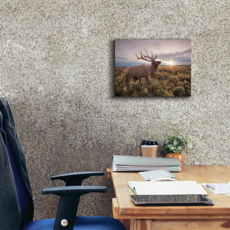 «Jackson Sunrise with Elk» par Lori Deiter, art mural sur toile, H 12 po x l 16 po x P 0,75 po