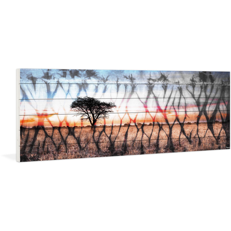 « africain landscape » par parvez taj,, reproduction d’art sur bois blanc, H 20 po x l 60 po x P 1,5 po