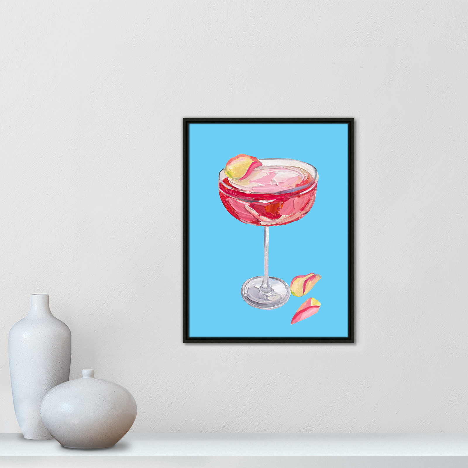 Sparkling Rose Gin Cocktail Print by Straker, 25.5" H x 19.5" W, Espresso Floater