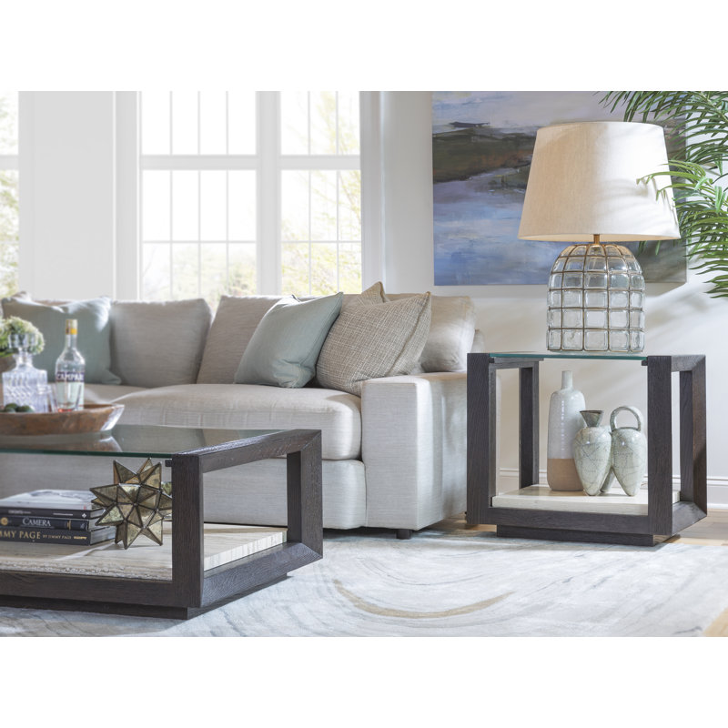 Contemporary Mocha Brown Rectangular Coffee Table with Glass Top