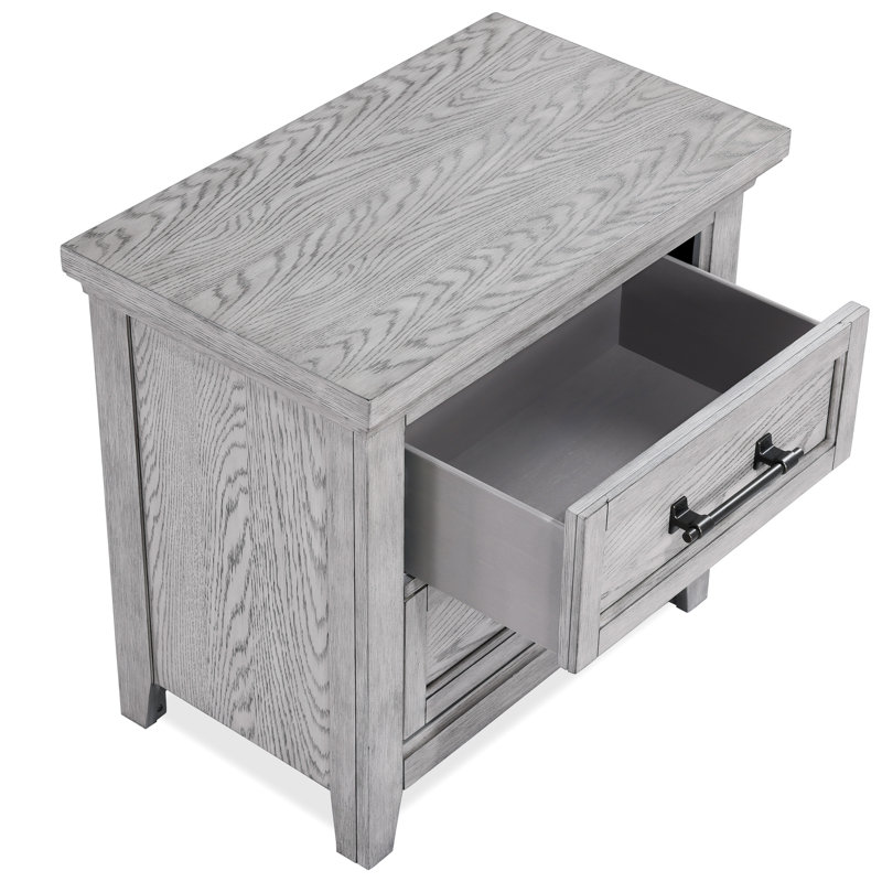 Table de chevet Amante avec placage gris et deux tiroirs - en bois pour une conception transitionnelle
