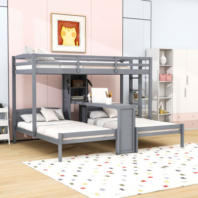Twin over Twin and Twin Bunk Bed with Integrated Desk and Smart Lighting