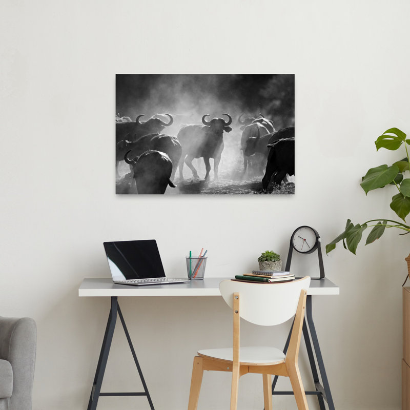 "Dusty Buffalo Herd", art contemporain mural, 24" H x 36" W