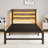 Metal and Wood Platform Bed, Twin Size Heavy Duty Bed Frame with LED Lighting and USB Charging, Wood-tone Brown, No Box Spring Needed-1676019026