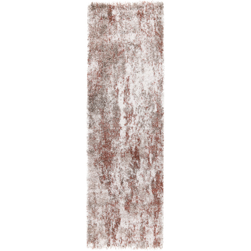 Hudgens Performance Abstract Shag Area Rug, Runner 2'6" x 8', Red/Beige
