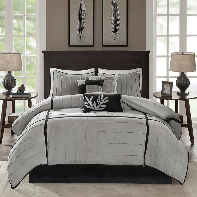 Édredon pour grand lit 7 pièces - Ambiance de détente en faux suède, Gris