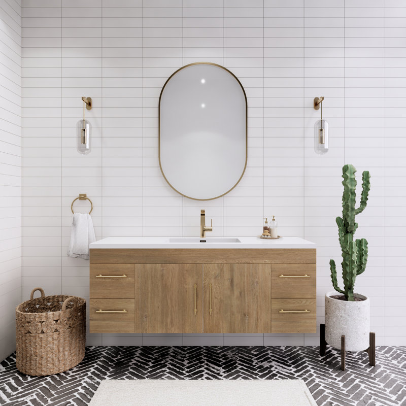 Ensemble de meuble-lavabo mural simple 60 "Spring, Chêne et teck