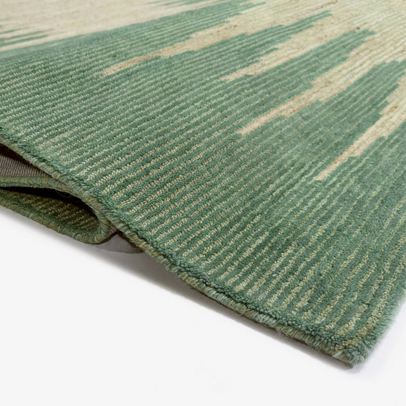 Abrash Ikat Hand-Tufted Wool Area Rug Cut/Loop Pile, Forest, 8'6" x 12'6"
