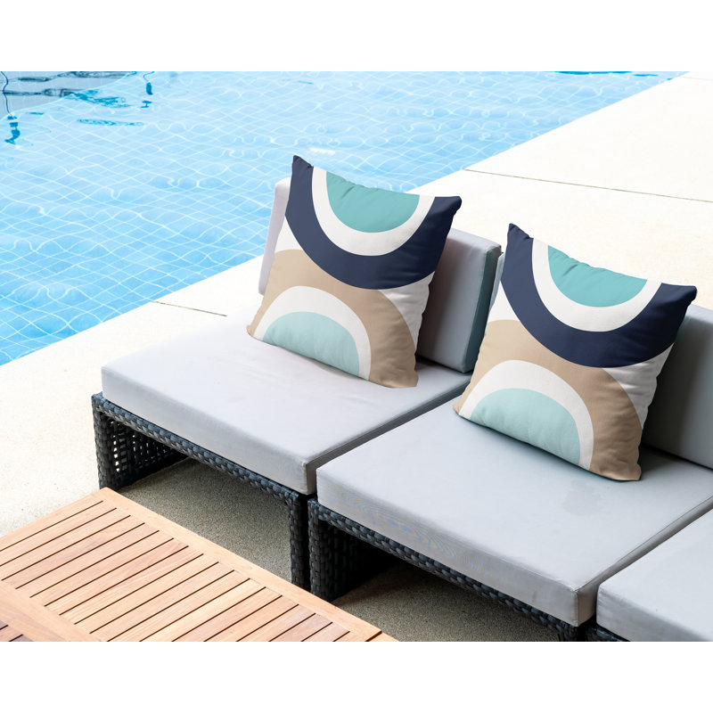 Jeté carré en polyester / mélange de polyester intérieur / extérieur, L 15 po x H 15 po, Turquoise / bleu marine / beige