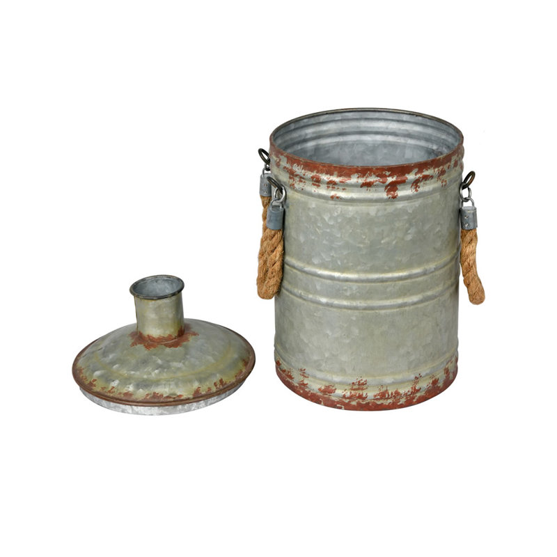 Matherly Rustic Metal Container with Handles, 13.5" H x 8" W x 8" D
