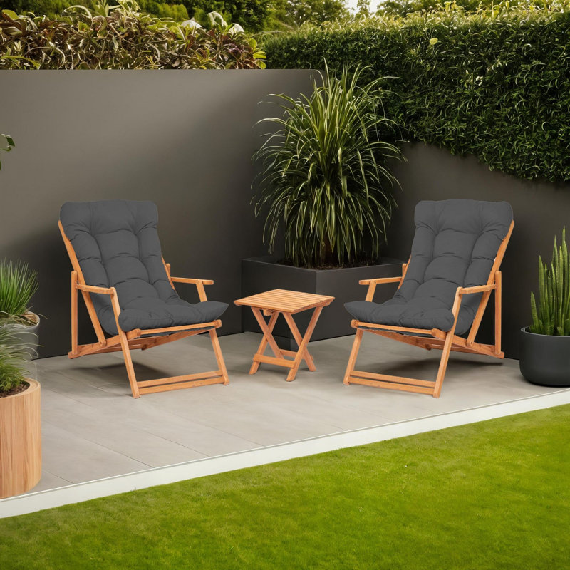 3-Piece Garden Table & Chairs Set, Solid Beech Wood, Table: 15.7 x 15.7 x 15.7 inches | Chairs: 19.7 x 31.9 x 19.7 inches | No Varnish, Water-Based Preservative, Grey & Natural Finish | Perfect for Outdoor Relaxation