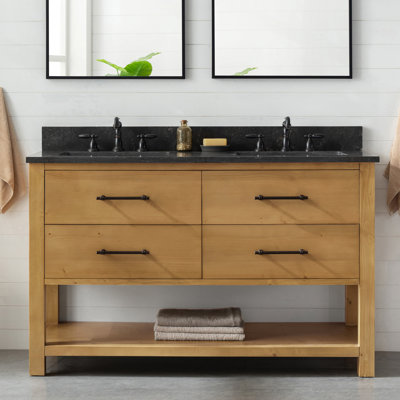 Keri 54'' Double Bathroom Vanity with Blue Limestone Top