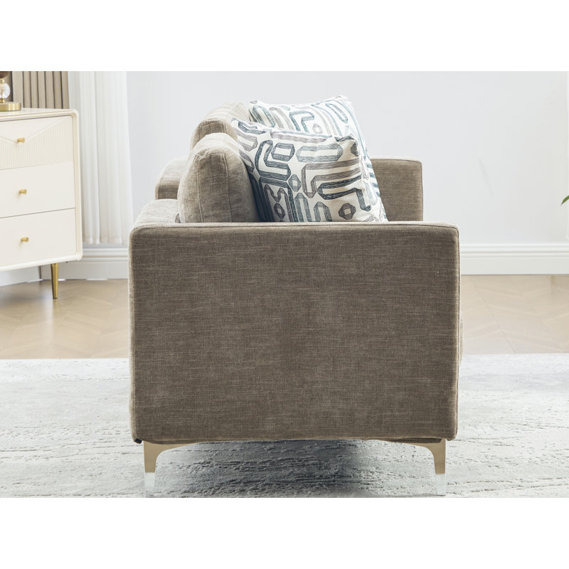 Canapé à accoudoirs carrés de 78 po avec dossier ouvert, Taupe