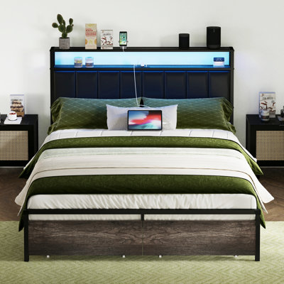 Aydin LED Bed Frame with Drawers and Charging Station