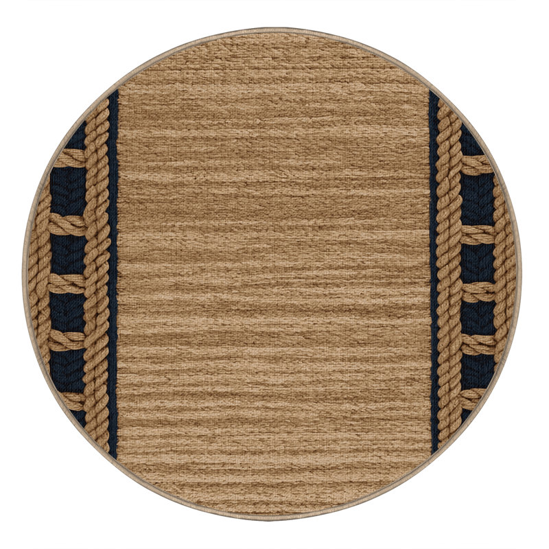 Washable Nautical knot borders Nautical Area Rug, Round 8'