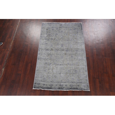 Tapis oriental Oushak Chobi gris noué à la main 5 x 8
