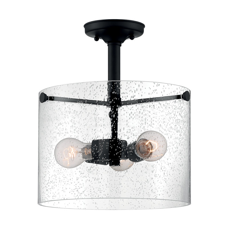Weccacoe Glass Semi Flush Mount, Matte Black