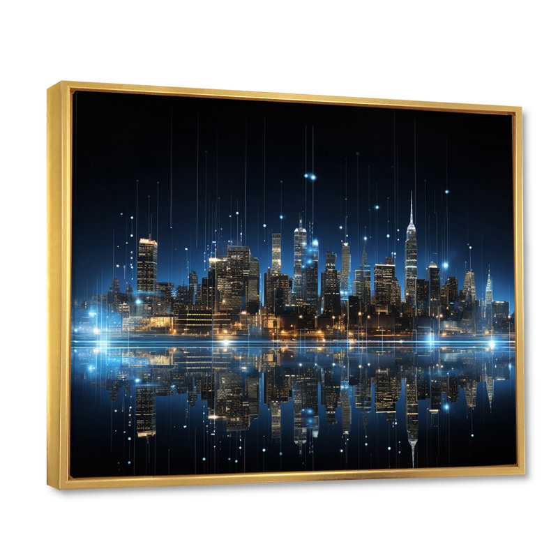 New York Futuristic Blueprint I, reproduction d'art sur toile, H 24 po x l 32 po, Cadre flottant doré