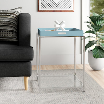 Table de bout avec plateau en verre et rangement