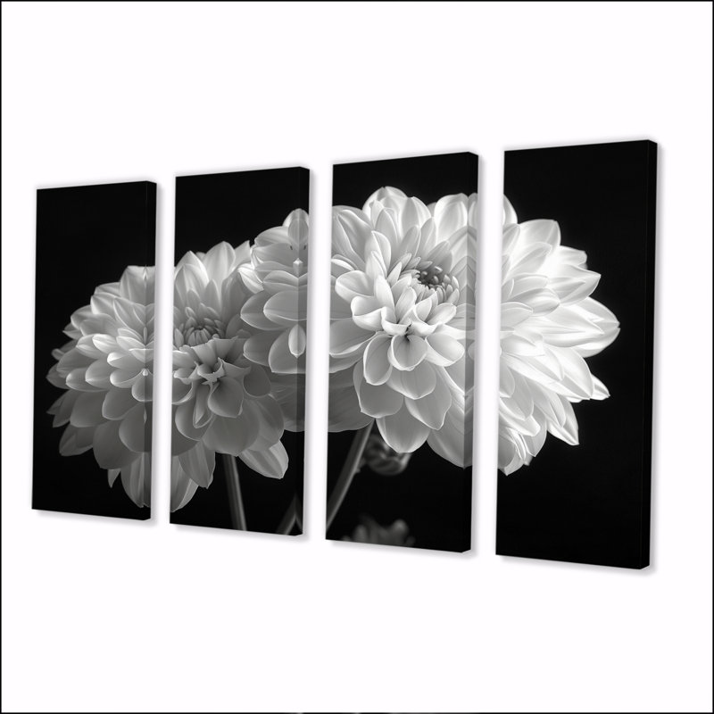 Monochromes blanc noir, «Mums Botanical Beauty I», ensemble d'art mural, 28" H x  48" W