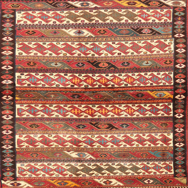 Tapis traditionnel rouge / noir / jaune clair, Carré 5 pi