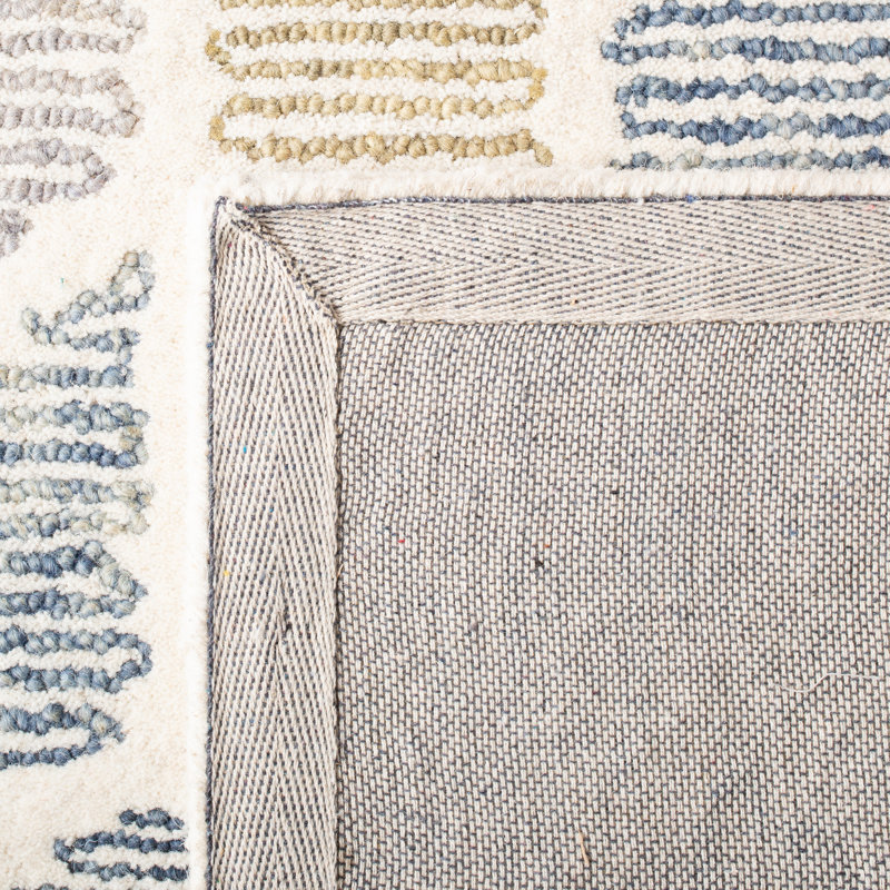 Milesburg Precious Hand Tufted Wool/Cotton Geometric Rug in Blue/Rust, Rectangle 3' x 5'