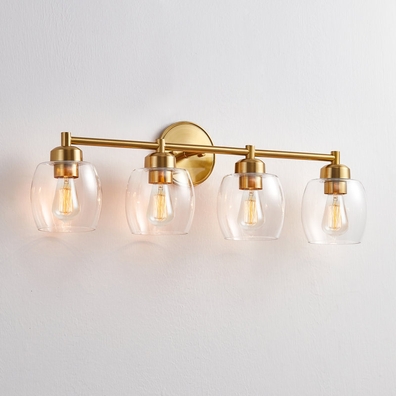 Dimmable Bathroom Vanity Light with Glass Shade, Antique Brass, 4 Lights