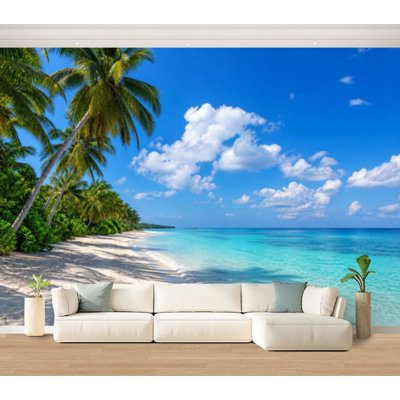 Wall Mural Peel and Stick Wallpaper Flamenco Beach Culebra Island Puerto Rico Self-Adhesive Removable Contact Paper Wall Decor for Living Room Bedroom 100"H x 144"W