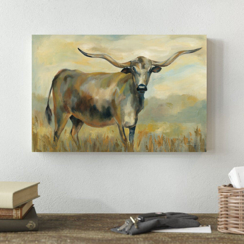 «Longhorn Cow» par Silvia Vassileva, reproduction d'art sur toile tendue, H 12 po x l 18 po