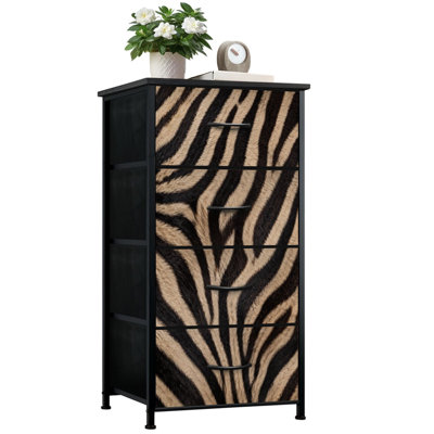 Dresser for Bedroom with 4 Storage Drawers Abstract Tiger Stripes Print Watercolor Brown Black Tones Dressers Chest of Drawers Steel Framed Fabric Closet Organizers for Dorm Entryway