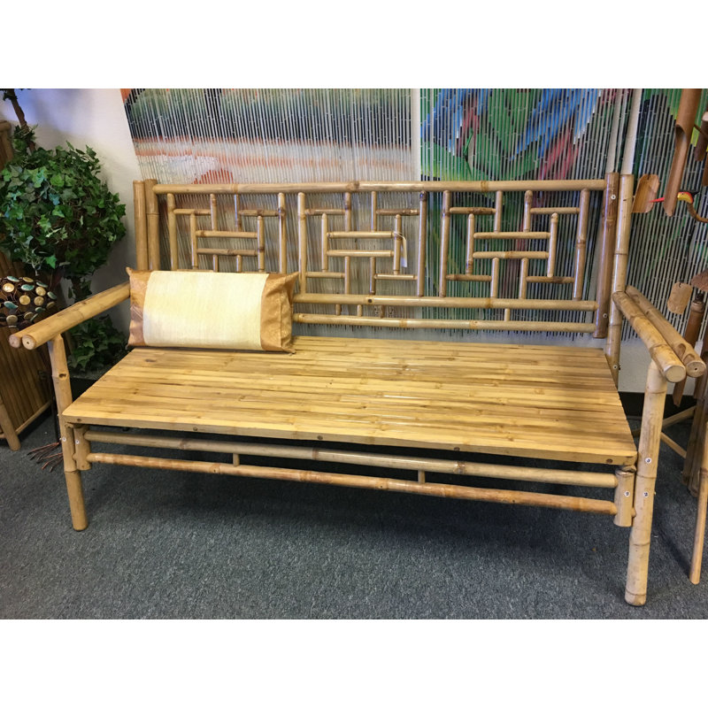 Banc standard en bambou naturel avec dossier quadrillé, L 54 po x l 21 po x H 36 po