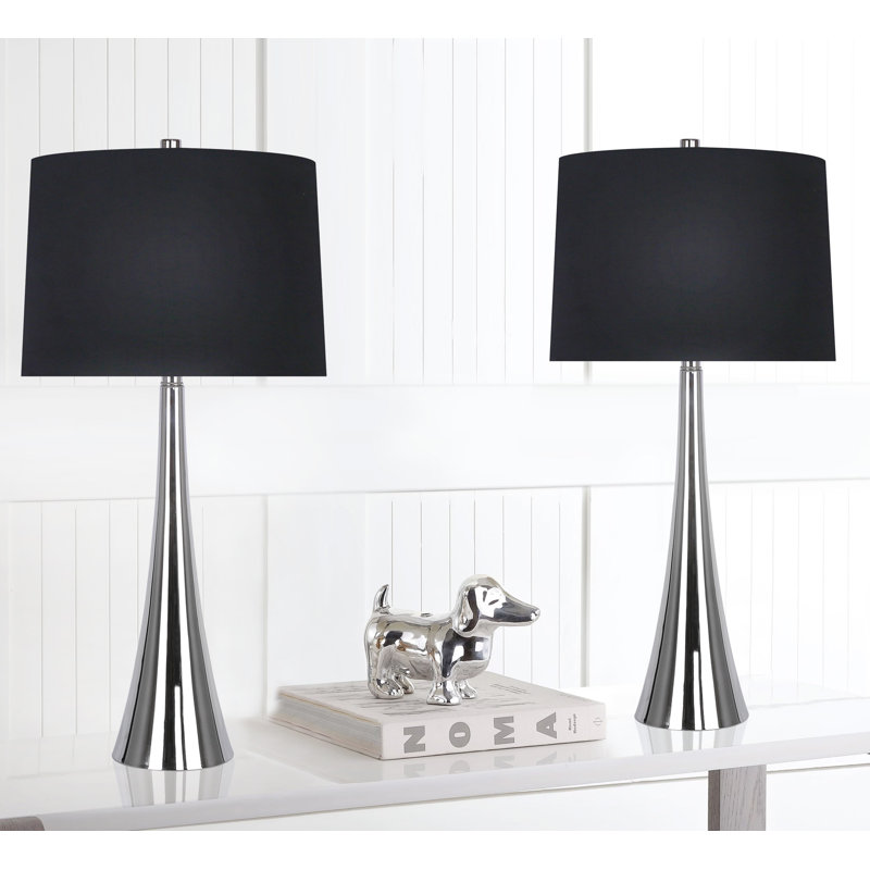 Calesha Metal Table Lamp, Polished Nickel, Black Silk-Like